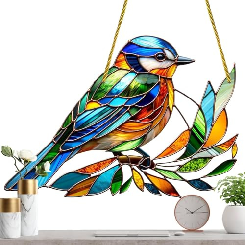 Vogel Sonnenfänger | 2D-Kolibri-Sonnenfänger aus Buntglas, Schildkröten, Schmetterlinge, Vögel auf AST, Federform, Acryl-Sonnenfänger, Tür-, Fenster- und Autoanhänger für Vogelliebhaber