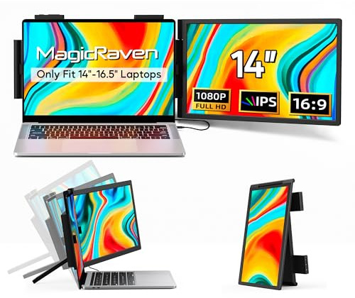 MAGICRAVEN Laptop Screen Extender, 14 FHD 1080P IPS Dual Laptop Monitor Extender, Portable Monitor for Laptops 14-16 with USB-C/HDMI, Second Screen Plug and Play for Windows/Mac/Android