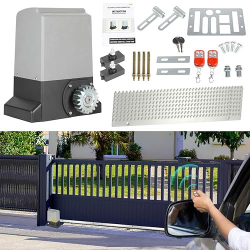Fiqops 370W Motorisation Portail Coulissant max 800KG with 4M crémaillères, Moteur Électrique de Portail Automatique avec 2 Télécommandes for Garden, Garage Door