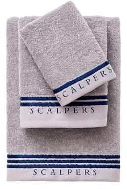 Scalpers Set Toallas baño (tocador 30x50cm + Manos 50x90cm + baño 70x140cm) 450GSM en algodón Gris con Azul Home
