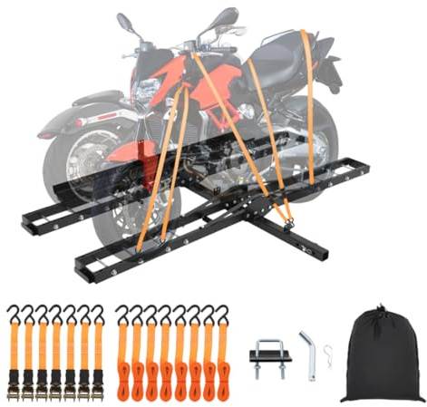 EliteEdge Dual Motorcycle Carrier Hitch Mount,600 LBS Dirt Bike Carrier with Ramp,Ratchet Straps,Stabilizer for Car,Truck