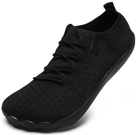 DLWKIPV Barefoot Shoes Men Wide Toe Box Running Zero Drop Grounding Non Slip Sports Trail Athletic Footwear Walking Workout Lightweight Outdoor Casual Fashion Sneakers Black US 9.5