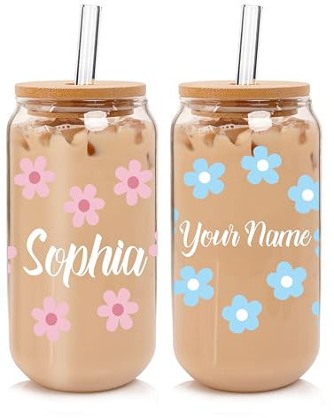 Mason Life Vaso personalizado con nombre, 530 ml, con tapa y pajita personalizada, taza de café helado, regalo para mamá, regalo para el día de la madre