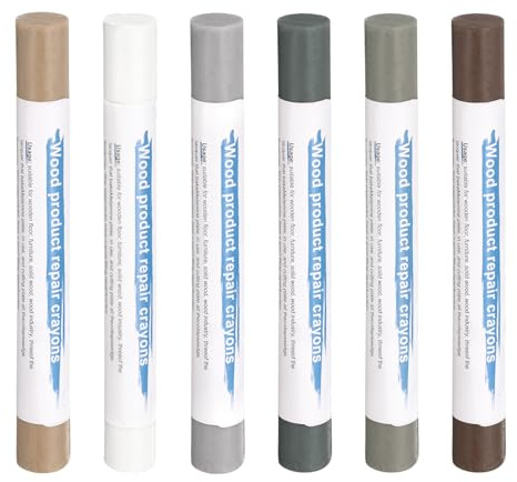 QUARKZMAN Matite Riempitivo Legno 6 Colori Cera Legno Ritocco Riparazione Mobili Pastelli per Marrone Chiaro, Bianco, Grigio Stellato, Noce Grigio, Grigio Blu Scuro, Grigio Blu Chiaro