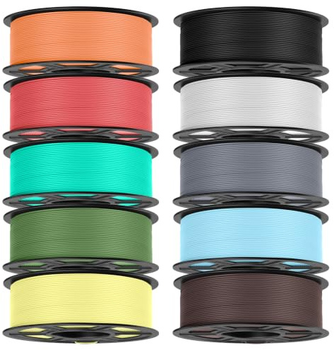 TECBEARS PLA Matte Rapid Filament 1.75mm Bundle 10KG | 600mm/s, Matte Oberfläche, 10*1kg Spule (Himmelblau+Schwarz+Weiß+Grau+Schokolade+Orange+Rot+Mintgrün+Olivgrün+Gelb)
