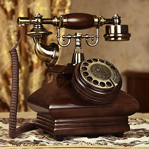 KRXSOBNV, Teléfono Fijo Retro, Moda Creativa, Antigua, for el hogar y la Oficina, teléfono Giratorio Vintage, Tarjeta inalámbrica de Madera Maciza,Teléfono Antiguo