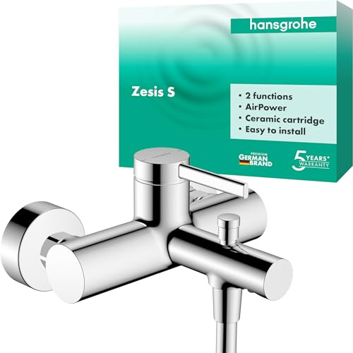 hansgrohe Zesis S - Badewannenarmatur Aufputz für 2 Verbraucher, Mischbatterie Badewanne mit Auslauf Länge 17,5 cm, Einhebelmischer Wanne, Chrom, 74420000