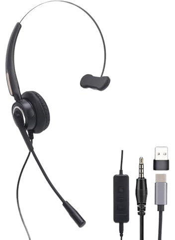 XUMIUZIY Auriculares C USB C con Mic, USB y 3.5 Mm, Auriculares de Teléfono Mono en el Oído, Micrófono de Cancelación de Ruido con Control en Línea, para Llamadas y Música