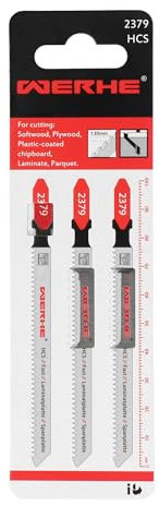 WERHE® Stichsägeblätter 2379 – Präzises Schneiden in Weichholz – T-Schaft – 3er Set 100mm – HCS-Stahl