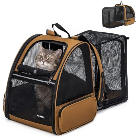 Cat Backpack,Expandable Cat Carrier Backpack, Dog Backpack Carrier and Pet Carrier Backpack, Suitable for Cats, Dogs Kitten or Small Dogs, Travel Friendly Puppy Cats Bag (Brown)