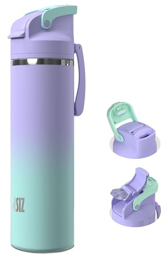 OISIZ Botella Agua Acero Inoxidable 720 ml con tapa con pajita 2 en 1,bloqueo de seguridad con un solo clic,100% hermética,mantiene el frío durante 24 horas,botella de agua al vacío de 24 oz