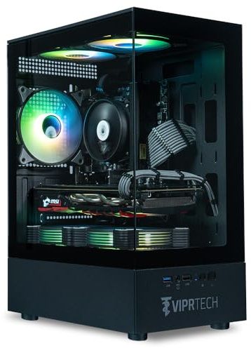 ViprTech Stryker 1.0 Gaming PC - AMD Ryzen 7 (4.1GHz Turbo), RX 580 8GB, 16GB DDR4 RAM, 500GB SSD, 700W PSU, WiFi BT, Win 11 Pro, RGB, Braided Extensions, Desktop Computer Prebuilt, Black