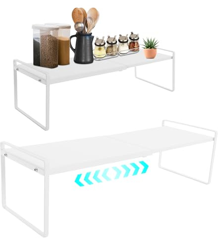 HINOPY Küchenschrank Organizer Ausziehbar, Erweiterbarer Ausziehbarer Organizer (34-63cm), Verstellbarer Metall Tisch Regal, Auszug Küchenschrank für Küche Schrank Tisch Bad