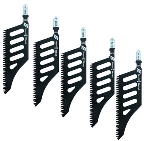 Special Wood T142HB Jigsaw Blades, Black, Steel Construction, Special-Shaped Design for Wood Cutting, 5 Pack