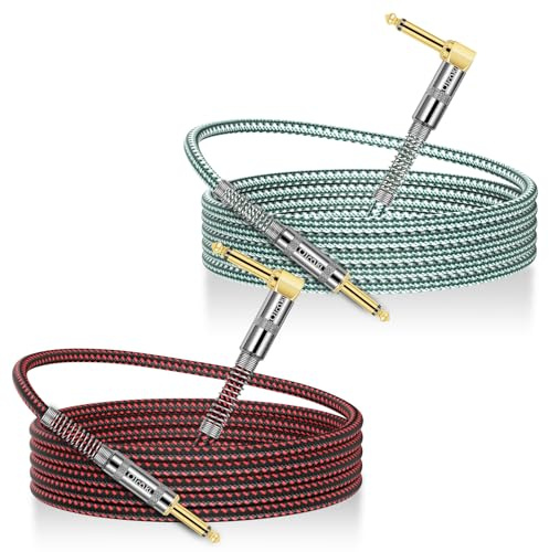 OTraki 2 Pieces Guitar Cable 2m, Braided Guitar Lead Instrument Cables 6.3mm 1/4 Inch Jack Cord, Electric Guitar Cable Straight To Right Jack Lead For Electric Guitar, Bass Guitar, Pro Audio