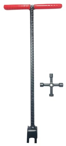 Wasserabsperrschlüssel – T-förmiger Rückschlagventilschlüssel für mühelose, robuste Konstruktion mit ergonomischem T-Griff, vielseitiger 4-Wege-Universalschlüssel für Aqua-Messer-Wartung, 43,2 cm