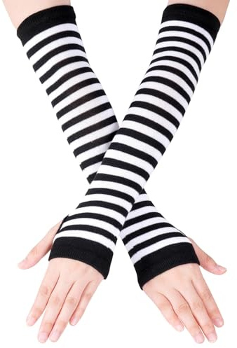 Evadollina: Guantes sin dedos para damas, calentadores de brazos Y2K, guantes largos a rayas, accesorios góticos Harajuku para mujeres