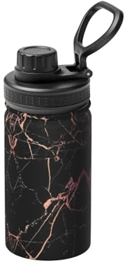 Black Rose Gold Marble Print Space Water Bottle, 12oz Stainless Steel Cup Insulated Sport Bottle for School, Outdoor