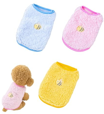 3 Pcs Kitten Clothes, Warm Knit Clothing for Yorkie, Teacup Dog Colorful Chihuahua Puppy Cat Vest with Bee Pattern, Soft Small Dog Sweater, Cute Puppy Jumper for Mini Dogs, Cat (3 Colors,XXS)