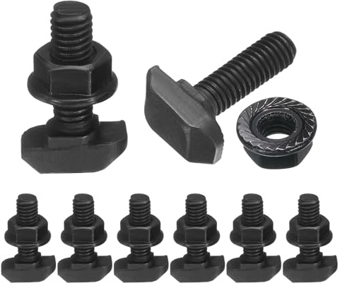 QUARKZMAN 8 pernos inserción con ranura T M6 x 20 mm, cabeza martillo acero carbono, tornillo deslizante con espárrago T con brida M6 para perfiles aluminio serie 30 según norma europea.