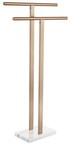 KOKOSIRI Standing Towel Rack for Bathroom Floor 2-Tier Towel Holder Free Stand with Heavy Marble Base Thicken Steady Champagne Bronze Stainless Steel THS0005-CPG