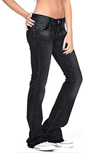 Jeans kvinnor låg midja bootcut, magisk formning damer klocka botten push-up rumplyft smala jeans full längd smal passform denimbyxor med flera fickor vardaglig enkel bootcut byxor, Svart, 3XL