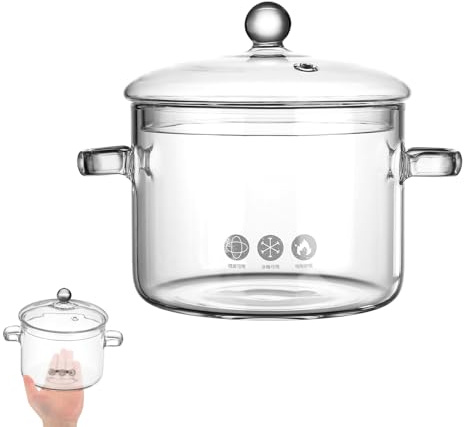 KICHOUSE Olla de Vidrio para Estofados y Sopa, Tapa Práctica y Diseño Resistente, para Cocinar en Casa y Regalar