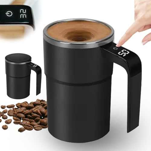 380ML Selbstrührende Kaffeetasse, 2026 Neu Magnetische Selbstrührende Tasse, Magnetischer Rührbecher, Thermobecher mit Temperaturanzeige, Magnetische Tasse Mixerbecher für Kaffee,Milch,Kakao (Schwarz)