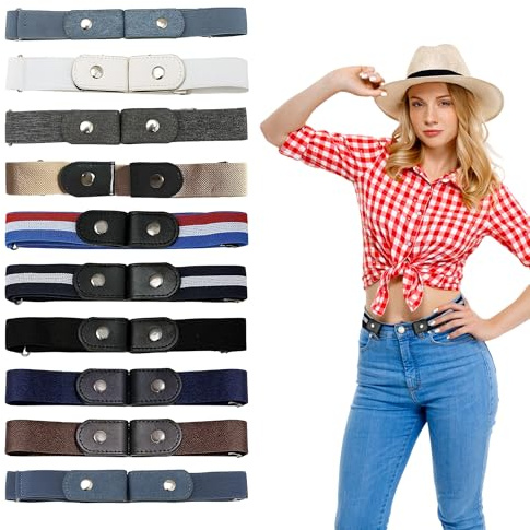 Caldamn 10 Stück Gürtel Ohne Schnalle, Elastischer Gürtel für Damen und Herren, Justierbarer Ohne Schnalle Stretchgürtel für Jeans, Hosen, Kleid