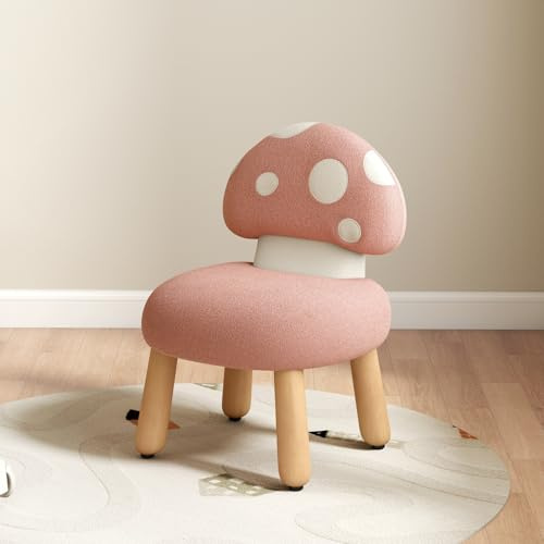 DAYALANE Kindersessel für Kinderzimmer, Kinderstuhl Chenille, Rosa | Kleiner Stuhl mit Pilzförmiger Rückenlehne, Kindersofa mit Holzbeinen, Kindercouch für Spielzimmer