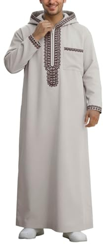 Djellaba Robe Longue pour Homme Musulman Ramadan Qamis avec Capuche Prière Islamique Abaya Manches Longues Kamis Marocain Caftan Jelaba Musulmane Ethnique Thobe