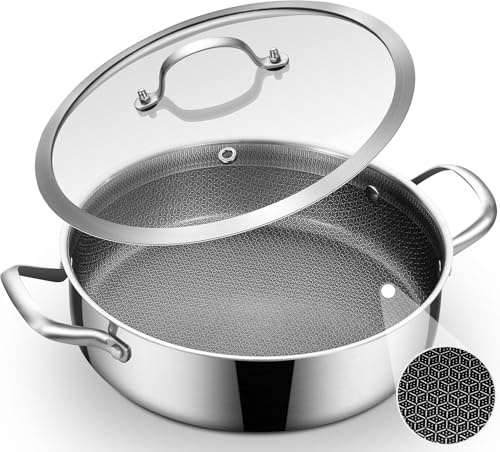 Inqibee Hybrid Antihaft-Schmorpfanne mit Deckel 28 cm, 4,8 L | Tri-Ply Edelstahl-Sautépfanne mit Deckel, geeignet für Induktion und alle Herdarten, ofenfest