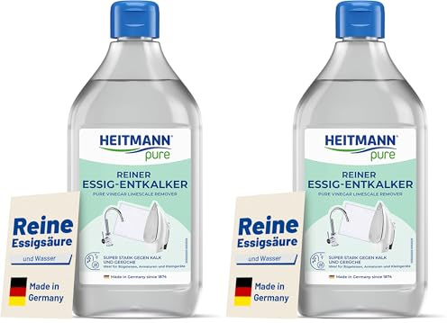 HEITMANN pure Reiner Essig-Entkalker | Natürlicher Kalkreiniger für Küche & Bad | Essigreiniger gegen Kalk & Gerüche | Umweltfreundlicher Entkalker für Oberflächen & Geräte | 500 ml (Packung mit 2)