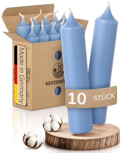 Kerzenfeld® Kurze Stabkerzen Hellblau, 2-fach getaucht, 10cm x 2,2cm | Made in Germany, Bunte Kleine Kerzen - Ohne Tropfen & Rußen - RAL-Zertifizierte Tafelkerzen, Tischdeko für Zuhause oder Event