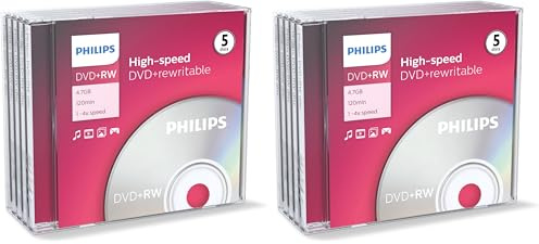 Philips DVD+RW Rohlinge High-Speed (4.7 GB / 120 Minuten Video, 1-4x Speed, 5er Jewel Case, rewritable / überschreibbar) (Packung mit 2)