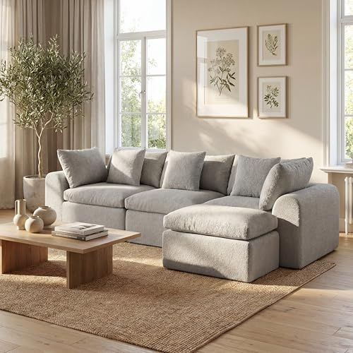 DEZAGCE XXL 275 cm sofá cama en forma de L – sofá de terciopelo tipo nube de 4 plazas, ultrasuave y enorme, con otomana a la izquierda/derecha, independiente, listo para usar sin montaje, sofá de lujo