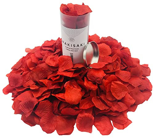 WAKISAKI (Deodorized, Separated and Ready-to-use) Artificial Fake Rose Petals for Romantic Night, Wedding, Proposal, Event, Party, Decoration, in Bulk (1000 CT, Dark Red)