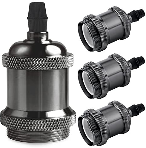 DiCUNO E27 vintage solid Lampenfassung, Aluminium & Keramik Lampenhalter, E27 Sockel für Glühbirne, Antiker-Look für Wand-, Tisch- & Deckenleuchte, DIY Zubehör, Pearl Black, 4er Pack