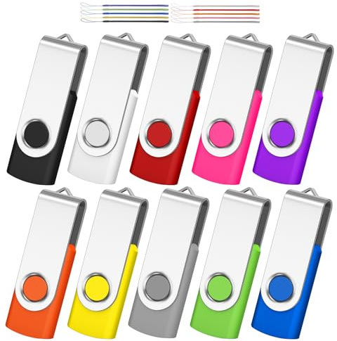 1GB USB Flash Drive 10 Pack, AreTop Premium USB2.0 Swivel Thumb Drive | Bulk Memory Stick Classic Jump Drive Pack Computer Data Storage Pendrive, Mix Colors, 10PCS