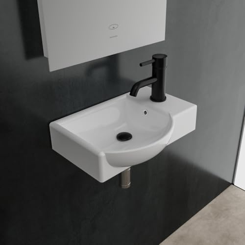 Alpenberger Handwaschbecken 45 cm Breit | Mini Waschbecken Gäste WC zur Wandmontage | Waschtisch & Keramikwaschbecken für Gäste-WC und Bad | Hängewaschbecken & Einbauwaschbecken