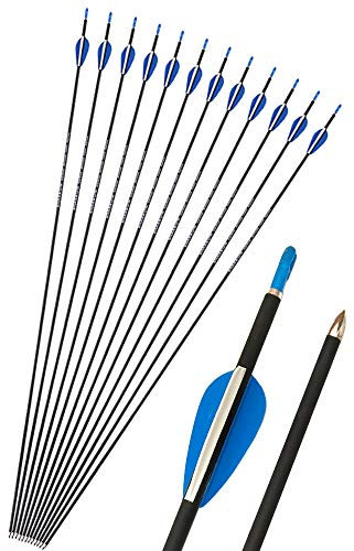 ZSHJG Carbonpfeile für Bogenschießen 32 Zoll Jagdpfeile Spine 1200 Bogenpfeile mit Fester Pfeilspitze für Compound und Recurve Bogen Pfeile für Bogensport (12pcs)