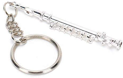 Porte-clés Flûte Design Instrument de Musique, Ornement Couleur Argent pour Portefeuille, Sac à Dos, Charme Téléphone