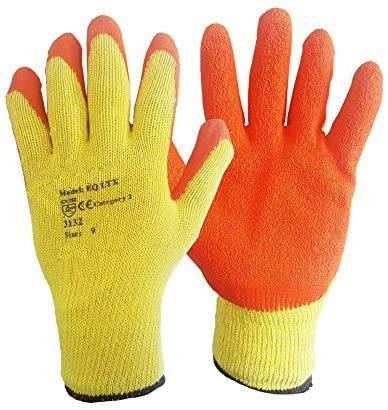 A406 24 Pair Latex Coated Orange Rubber Work Gloves Mens Safety Builders Gardening Scaffolding Mens Safety Gloves (Small/7)