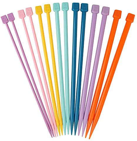 Coopay Kunststoff Stricknadeln 40cm, 7 Paar Lange Gerade Stricknadel Set, 4mm - 10mm Bunte Stricknadeln für Pullover & Schal, Starter Strick Nadel für Kinder und Anfänger, Leicht Lange Stricknadelset