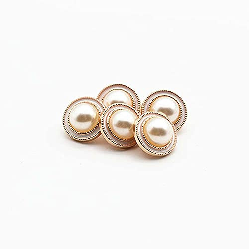 5 PCS Gold Pearl Buttons Plastic Shank for Garment Clothing Accessories Fit Sewing Scrapbooking Garment DIY Decoration (White Gold, 18mm)