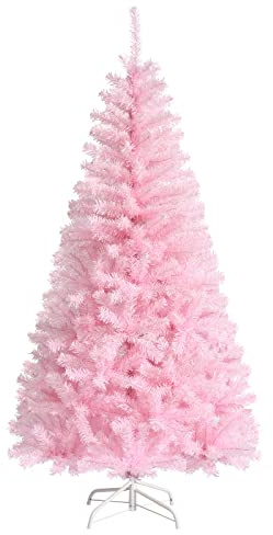 GOPLUS 150/180cm Árbol de Navidad Artificial en Color Rosa, Abeto Artificial para Navidad, Árvore de Natal con 290/472 Ramas y Soporte de Metal, para Tiendas, Hogar (150cm Rosa)
