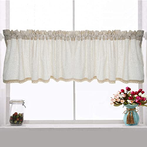 Ricemru Modern Scheibengardine Leinen 40 Hoch Bistrogardine Halbtransparent Küche Wohnzimmer Kurz Küchengardinen Kurzstore Gardinen mit Häkelkante,100x40