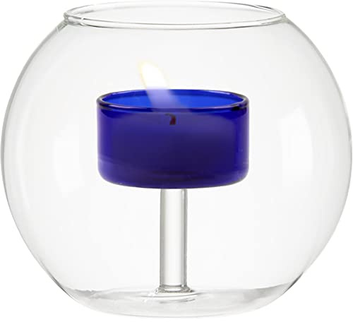 WAYUTO Glas-Teelichthalter, transparent, rund, Votivkerzenhalter, Zylinder-Teelichthalter mit schwimmendem Kerzenständer für Kaminsims, Badezimmer, Verlobung, Hochzeit, Party, 10,9 x 9,4 cm, Blau