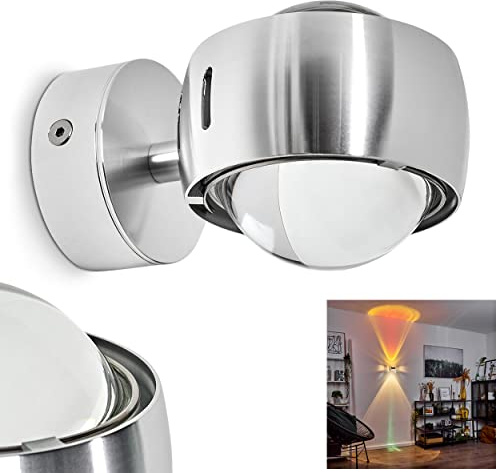 Wandleuchte Sapri, moderner Wandstrahler aus Metall/Glas in Silber/Klar, G9, ohne Leuchtmittel, Wandspot mit seitlichen Schlitzen u. Lichteffekt, Up&Down Leuchte, Lieferumfang: 1x Farbfilter rot