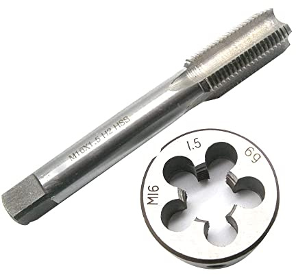 HUAZHICHUN 1 jeu de tarauds et filières M16 × 1,5 mm, ensemble de tarauds métriques HSS et de filières pour droitier
